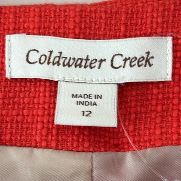 New Coldwater Creek Shell Embellished Jacket Orange Hopsack Snap Front Size 12 - Picture 7 of 15